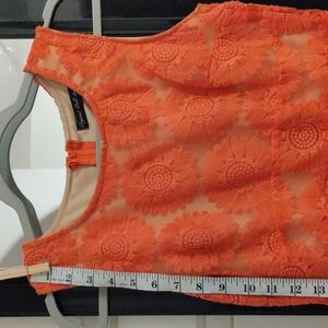Orange Dress embroidered Sunflower. Good condition size 7. Invisible back zipper